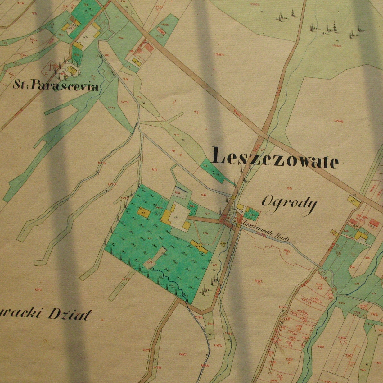 Mapa katastralna miejscowości Leszczowate z 1852 roku